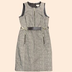 Michael‎ Michael Kors Sleeveless Sheath Dress Herringbone Leather Trim Size 6